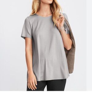 EILEEN FISHER Fine Tencel Jersey Short Sleeve Top Light Gray Sz S NWT Minimalist